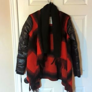 Sosken Puffer sleeve sweater, red plaid, size 1. (small)